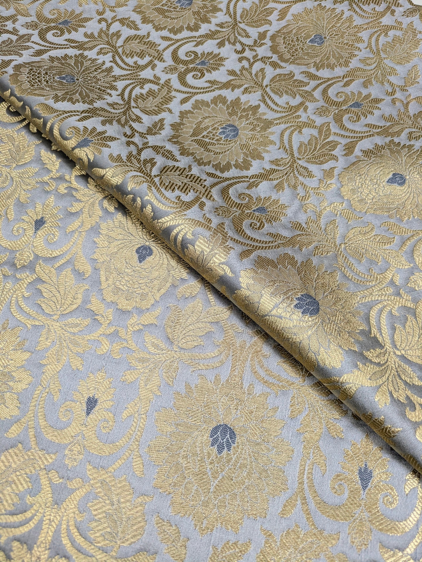 Brocade fabric Gray Gold Jacquard Damask Rayon Silk brocade Fabric Wedding Bridal High Grade Designer fabric by the yard Material NFAF459