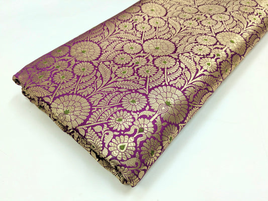 Brocade Fabric Purple Gold Bridal fabric Dressmaking Supplies Festival wear Silk fabric by the yard Gold Embossed brocade fabric by the yard NFAF473