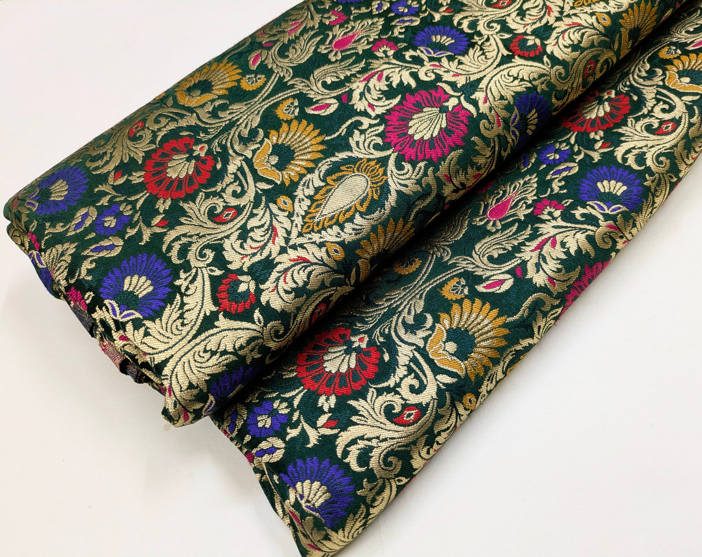 Banarasi Brocade Fabric Green Gold Damask jacquard brocade fabric Hautecouture Wedding Bridal Dress Renaissance brokat fabric by the yard NFAF478