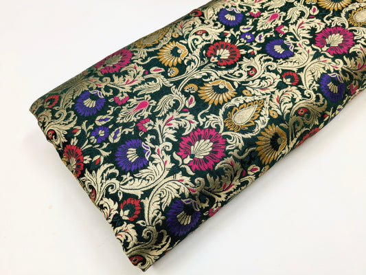 Banarasi Brocade Fabric Green Gold Damask jacquard brocade fabric Hautecouture Wedding Bridal Dress Renaissance brokat fabric by the yard NFAF478