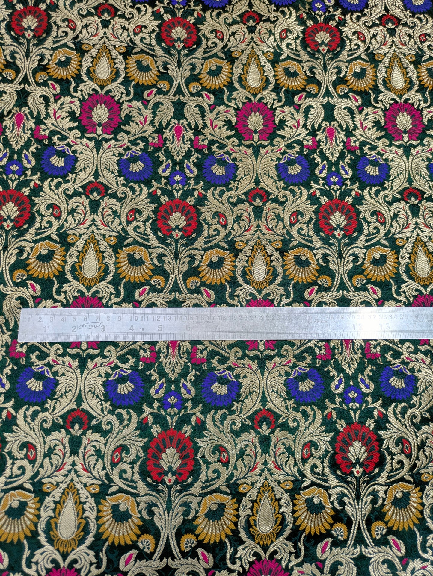 Banarasi Brocade Fabric Green Gold Damask jacquard brocade fabric Hautecouture Wedding Bridal Dress Renaissance brokat fabric by the yard NFAF478