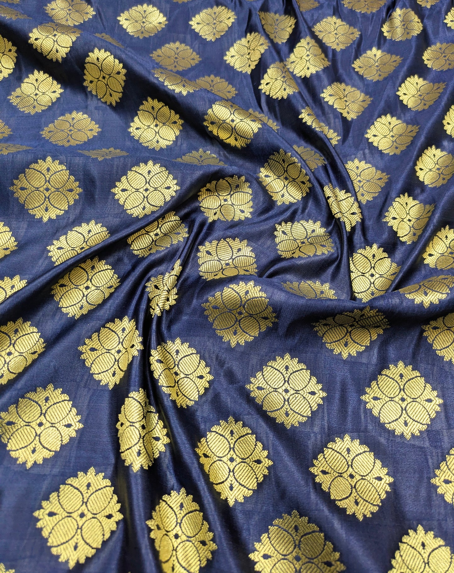 Banarasi Brocade fabric Blue and Gold Wedding dress fabric Renaissance fabric Designer fabric Party fabric by the yard/ meter - NFAF532