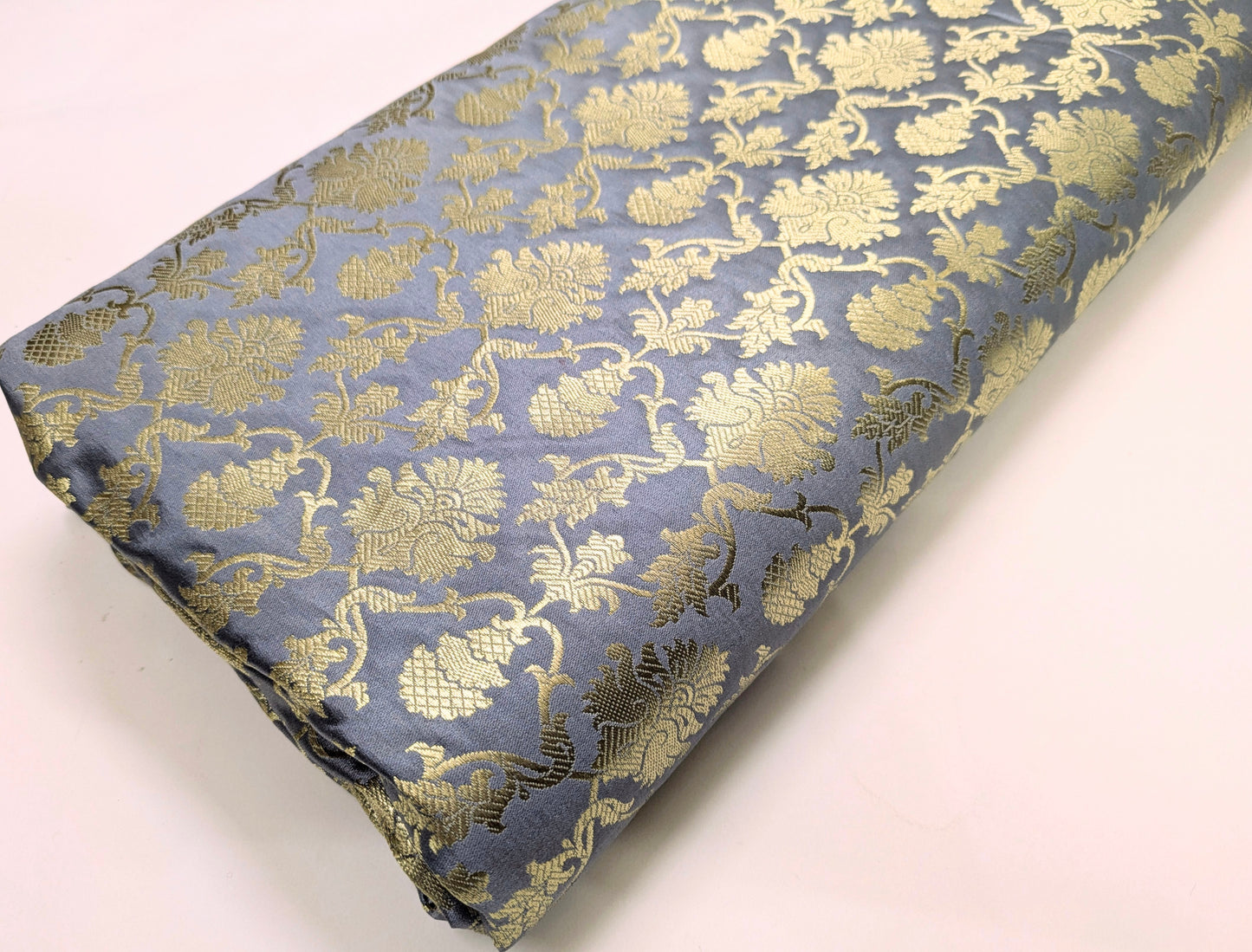 Brocade Fabric, Gray Gold Damask Jacquard Brocade Fabric Upholstery Indian Dress Festival Wear Brocade Fabric by the yard/meter - NFAF547