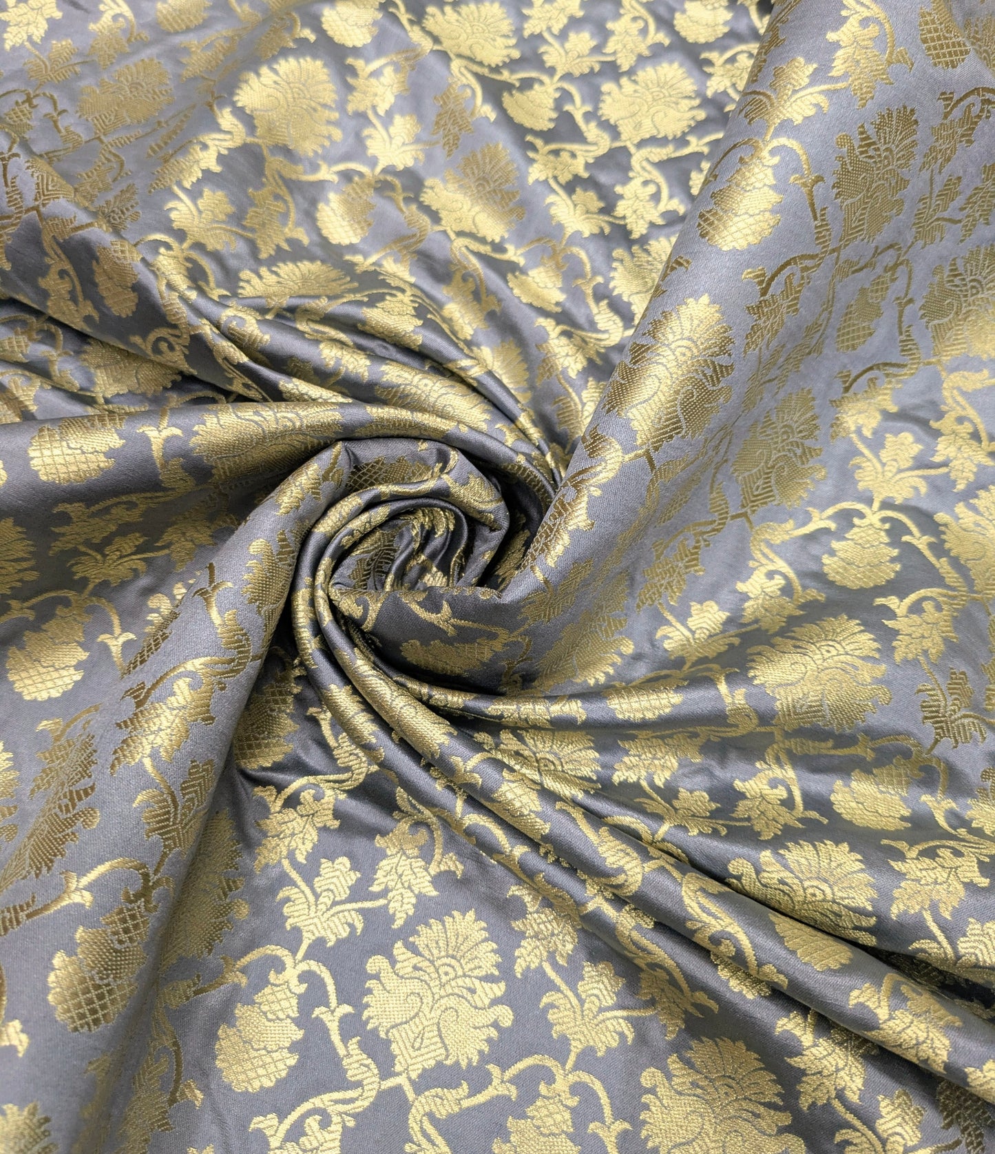 Brocade Fabric, Gray Gold Damask Jacquard Brocade Fabric Upholstery Indian Dress Festival Wear Brocade Fabric by the yard/meter - NFAF547