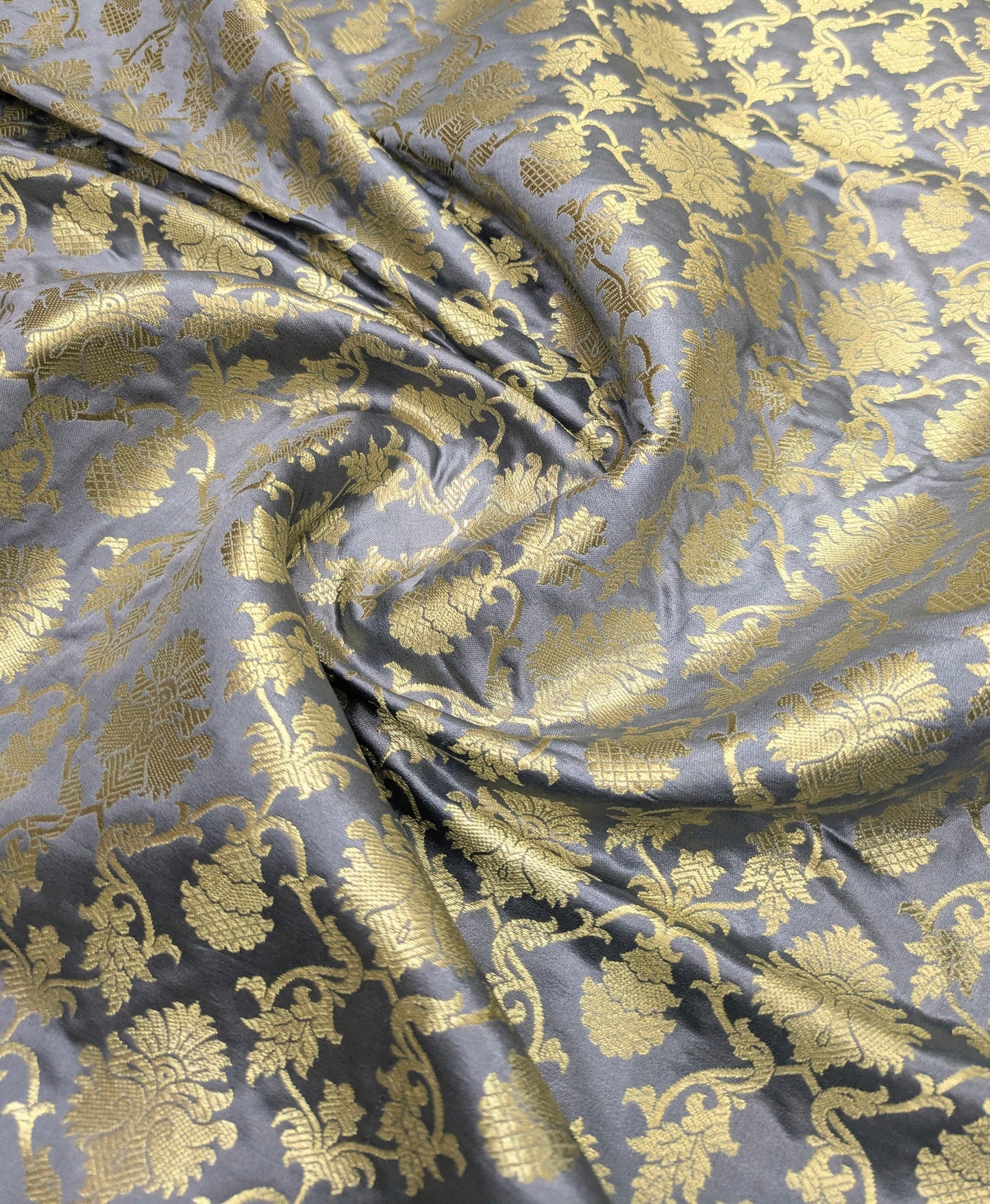Brocade Fabric, Gray Gold Damask Jacquard Brocade Fabric Upholstery Indian Dress Festival Wear Brocade Fabric by the yard/meter - NFAF547