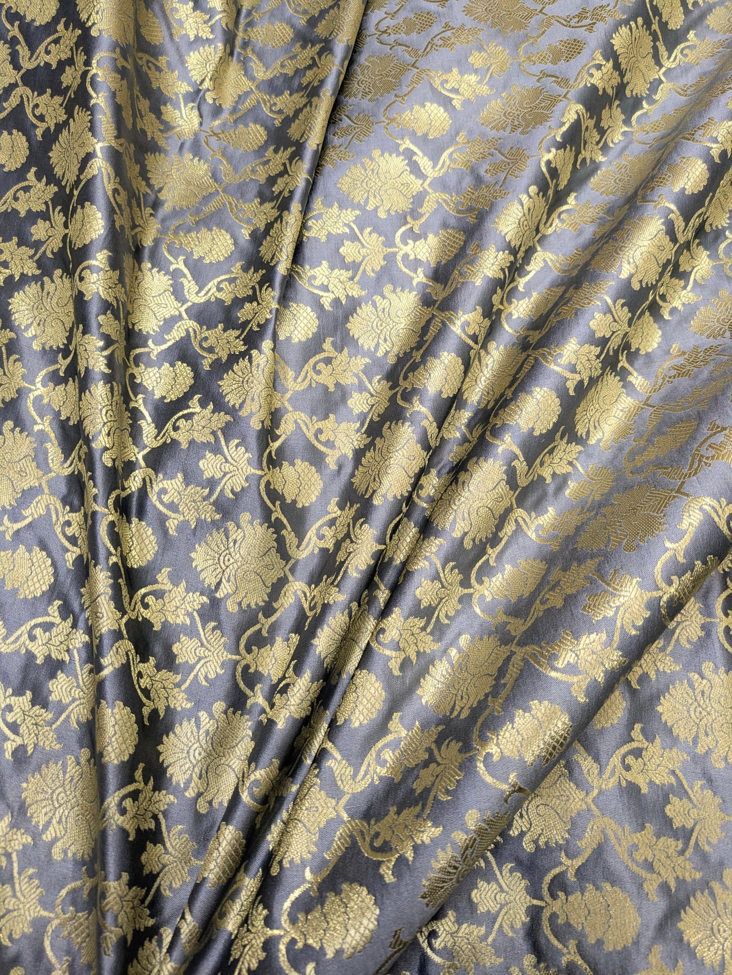 Brocade Fabric, Gray Gold Damask Jacquard Brocade Fabric Upholstery Indian Dress Festival Wear Brocade Fabric by the yard/meter - NFAF547