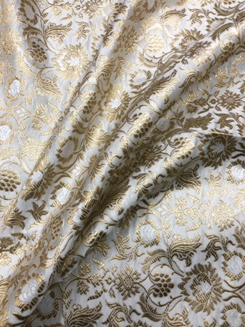 Brocade fabric Jacquard Damask fabric White Gold Wedding Bridal Dress fabric Headband brocade Satin Silk brocade by the yard