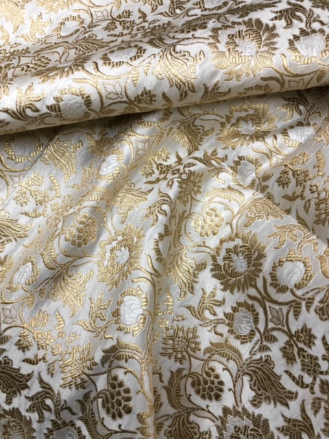 Brocade fabric Jacquard Damask fabric White Gold Wedding Bridal Dress fabric Headband brocade Satin Silk brocade by the yard