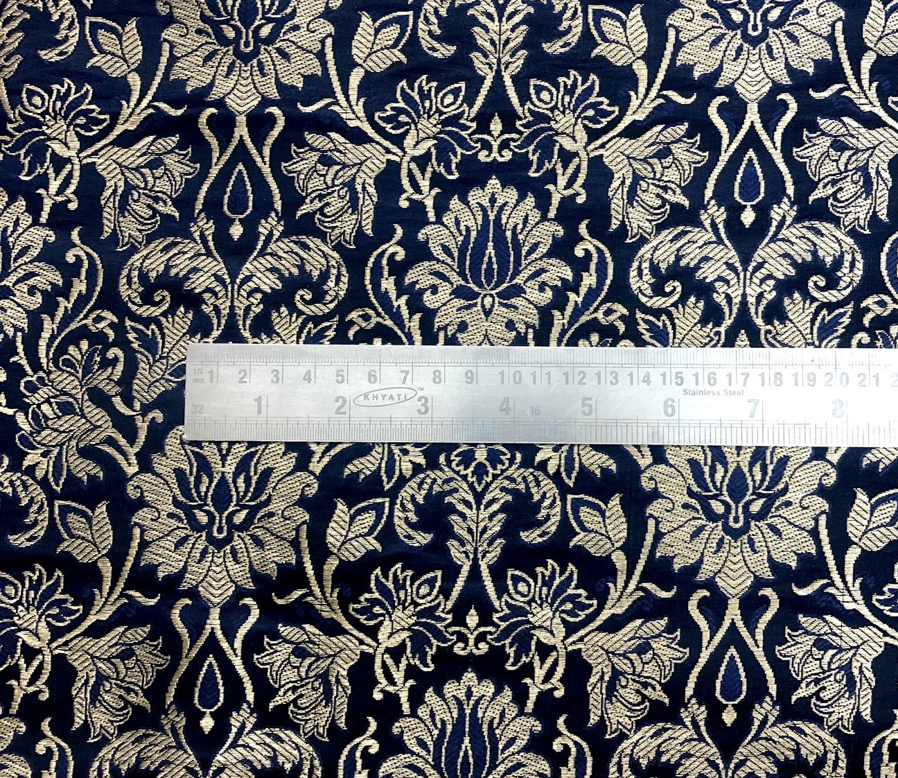 India banarasi brocade fabric, Navy blue gold wedding fabric, Jacquard fabric, Home decor fabric, Vintage textile, Fashion fabric, Historical fabric - NFAF693