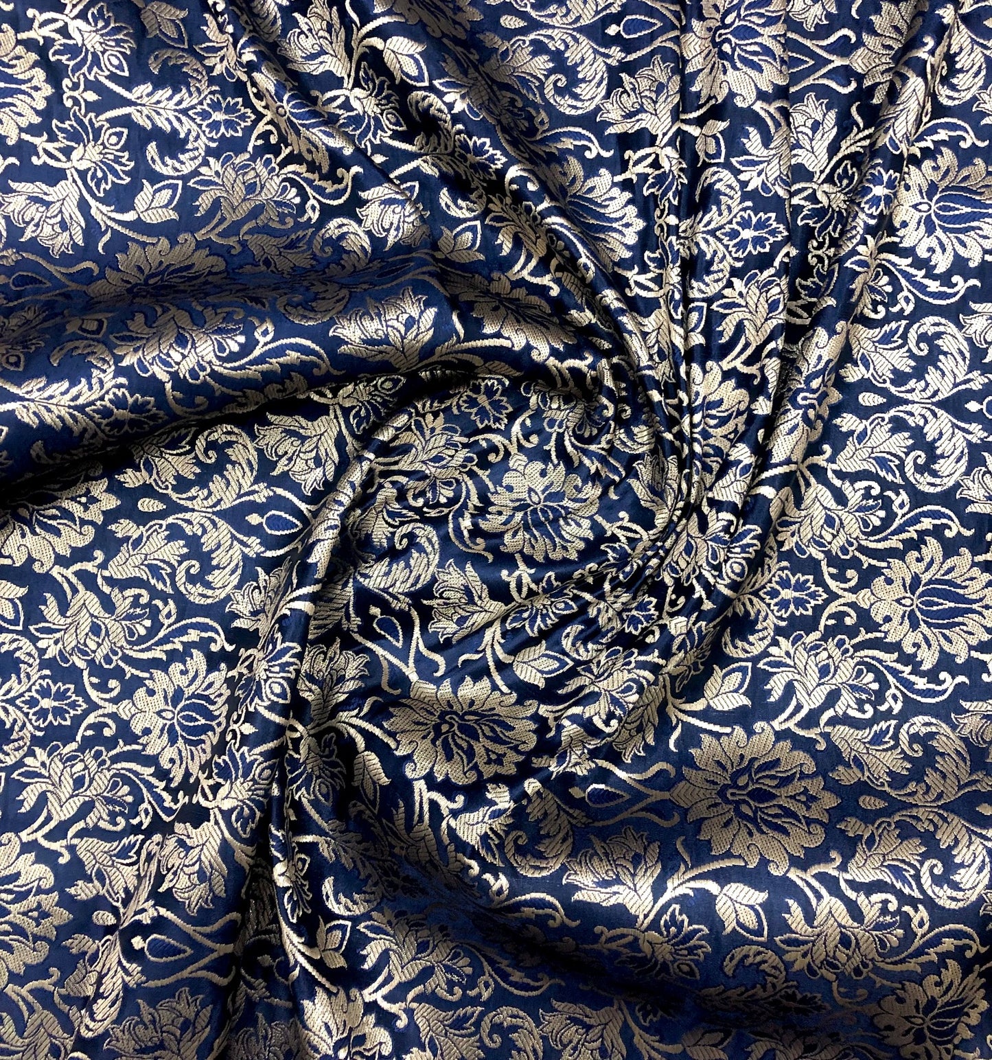 India banarasi brocade fabric, Navy blue gold wedding fabric, Jacquard fabric, Home decor fabric, Vintage textile, Fashion fabric, Historical fabric - NFAF693