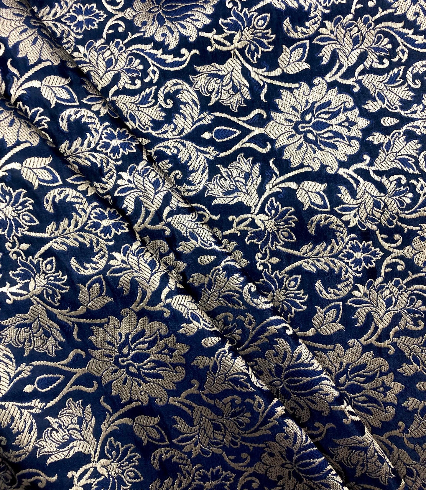 India banarasi brocade fabric, Navy blue gold wedding fabric, Jacquard fabric, Home decor fabric, Vintage textile, Fashion fabric, Historical fabric - NFAF693