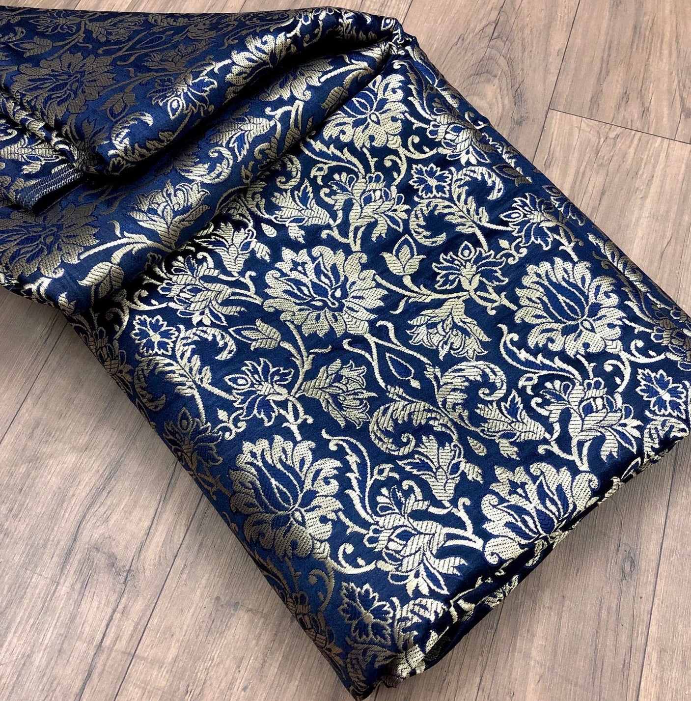 India banarasi brocade fabric, Navy blue gold wedding fabric, Jacquard fabric, Home decor fabric, Vintage textile, Fashion fabric, Historical fabric - NFAF693