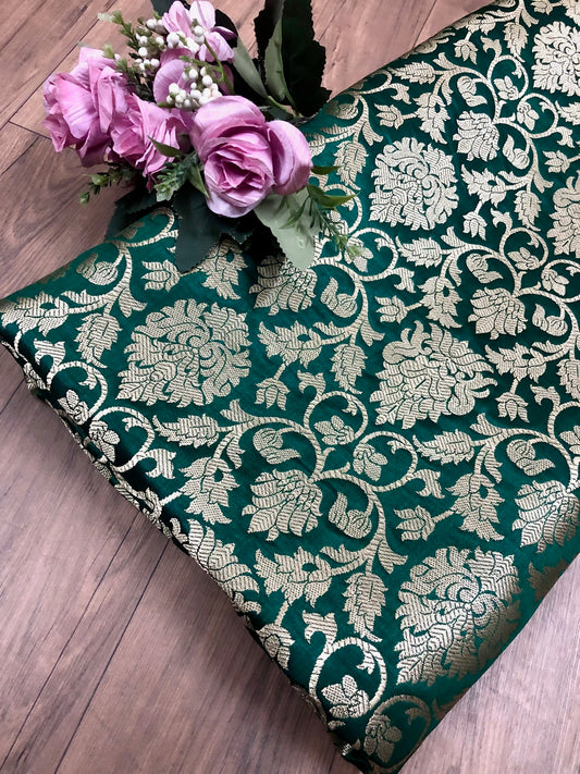 Banarasi brocade fabric, Green gold rayon silk brocade fabric, Wedding inspiration, Home décor fabric, Metallic brocade, Historical fabric - NFAF794