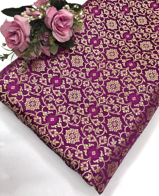 Banarasi Brocade Fabric, Magenta Pink gold rayon silk brocade fabric, Wedding fabric, Gold fabric, Party fabric, Designer fabric, Lace brocade - NFAF888