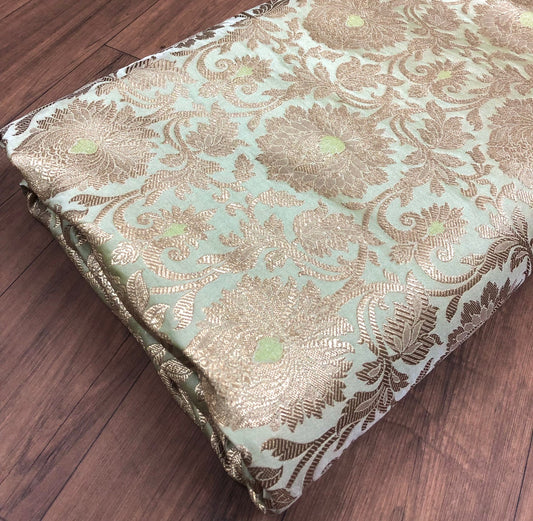 Banarasi brocade fabric, Green gold Jacquard fabric, Wedding fabric, Rayon silk brocade, Gold fabric, Fabric by the yard - NFAF905