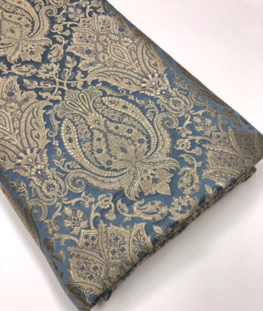 Indian Brocade fabric Jacquard damask fabric Gray Gold fabric Wedding bridal fabric Luxury dress fabric Upholstery fabric by the yard