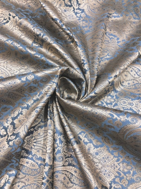 Indian Brocade fabric Jacquard damask fabric Gray Gold fabric Wedding bridal fabric Luxury dress fabric Upholstery fabric by the yard