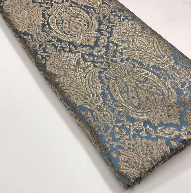 Indian Brocade fabric Jacquard damask fabric Gray Gold fabric Wedding bridal fabric Luxury dress fabric Upholstery fabric by the yard