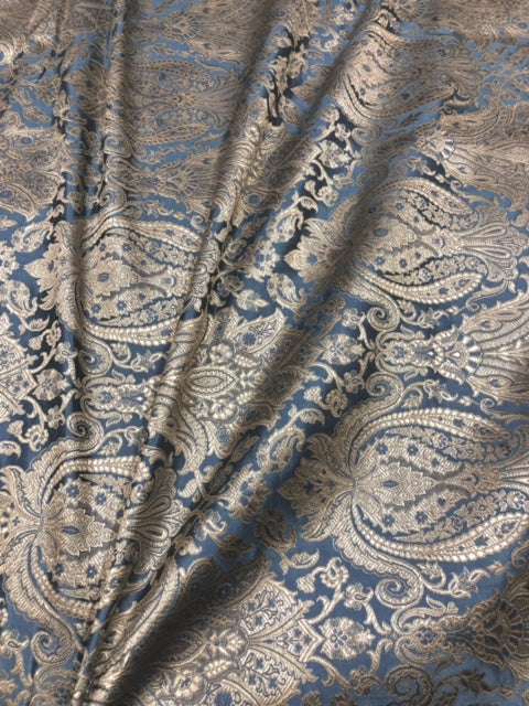 Indian Brocade fabric Jacquard damask fabric Gray Gold fabric Wedding bridal fabric Luxury dress fabric Upholstery fabric by the yard