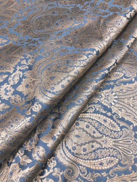Indian Brocade fabric Jacquard damask fabric Gray Gold fabric Wedding bridal fabric Luxury dress fabric Upholstery fabric by the yard