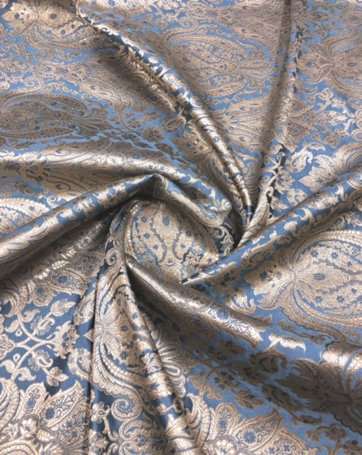 Indian Brocade fabric Jacquard damask fabric Gray Gold fabric Wedding bridal fabric Luxury dress fabric Upholstery fabric by the yard