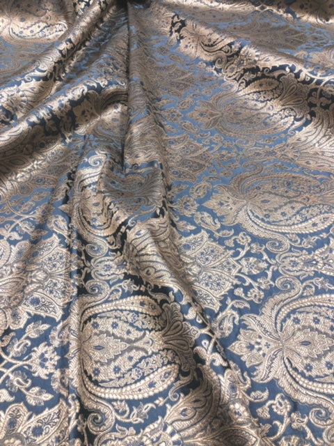 Indian Brocade fabric Jacquard damask fabric Gray Gold fabric Wedding bridal fabric Luxury dress fabric Upholstery fabric by the yard