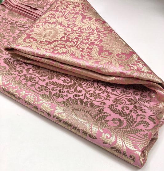 Brocade fabric Pink Gold Jacquard Damask Rayon Silk brocade Fabric Wedding Bridal High Grade Designer fabric by the yard Material