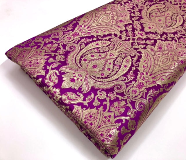 Indian Brocade fabric Jacquard damask fabric Purple Gold fabric Wedding bridal fabric Luxury dress fabric Upholstery fabric by the yard NFAF135