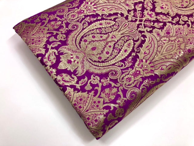 Indian Brocade fabric Jacquard damask fabric Purple Gold fabric Wedding bridal fabric Luxury dress fabric Upholstery fabric by the yard NFAF135