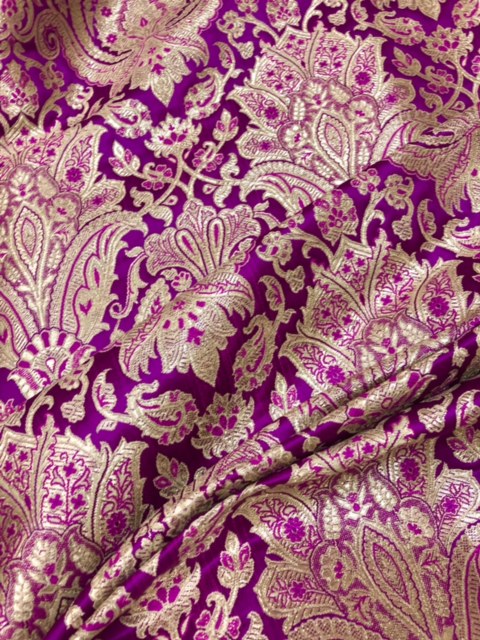 Indian Brocade fabric Jacquard damask fabric Purple Gold fabric Wedding bridal fabric Luxury dress fabric Upholstery fabric by the yard NFAF135
