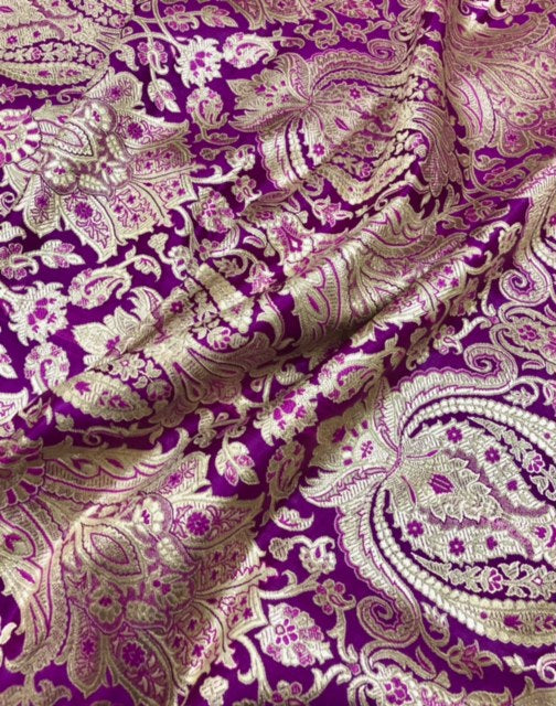 Indian Brocade fabric Jacquard damask fabric Purple Gold fabric Wedding bridal fabric Luxury dress fabric Upholstery fabric by the yard NFAF135