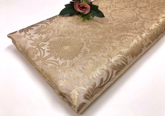 Brocade fabric Beige Gold Jacquard Damask Rayon Silk brocade Fabric Wedding Bridal High Grade Designer fabric by the yard Material NFAF133