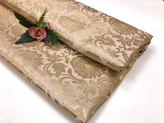 Brocade fabric Beige Gold Jacquard Damask Rayon Silk brocade Fabric Wedding Bridal High Grade Designer fabric by the yard Material NFAF133