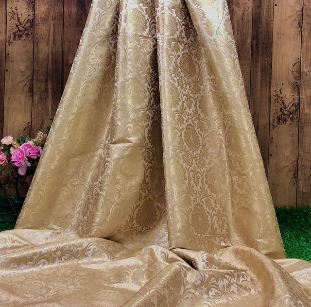 Brocade fabric Beige Gold Jacquard Damask Rayon Silk brocade Fabric Wedding Bridal High Grade Designer fabric by the yard Material NFAF133