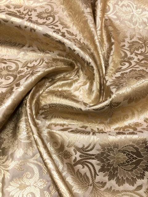 Brocade fabric Beige Gold Jacquard Damask Rayon Silk brocade Fabric Wedding Bridal High Grade Designer fabric by the yard Material NFAF133