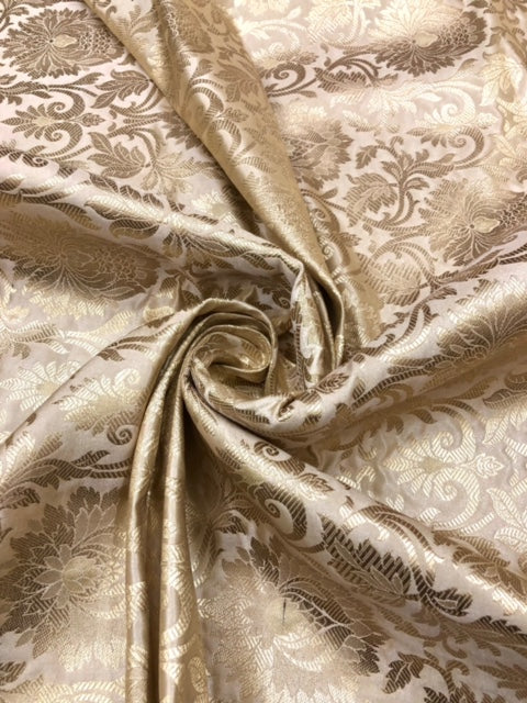 Brocade fabric Beige Gold Jacquard Damask Rayon Silk brocade Fabric Wedding Bridal High Grade Designer fabric by the yard Material NFAF133
