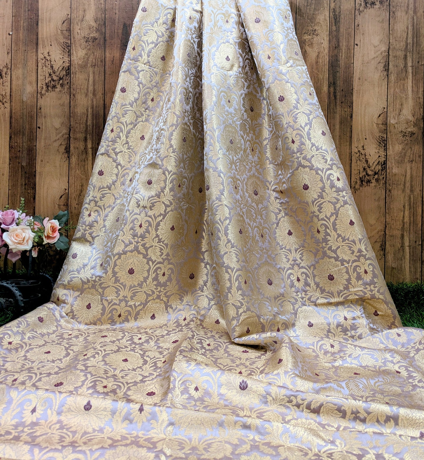 Brocade fabric Light Purple Gold Jacquard Damask Rayon Silk brocade Fabric Wedding Bridal High Grade Designer fabric by the yard Material NFAF92