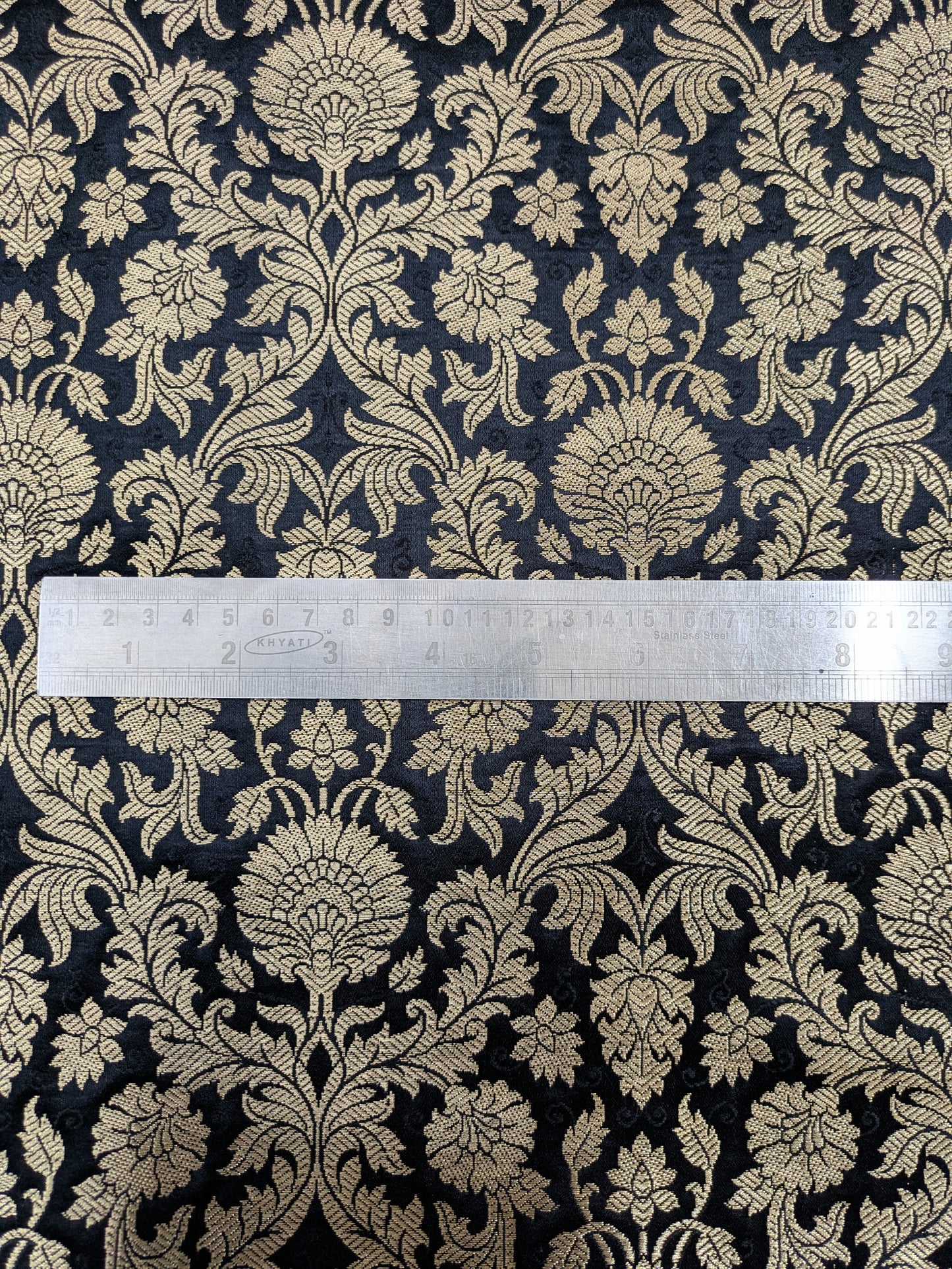 Indian Brocade fabric Jacquard damask fabric Black Gold fabric Wedding bridal fabric Luxury dress fabric Upholstery fabric by the yard NFAF91