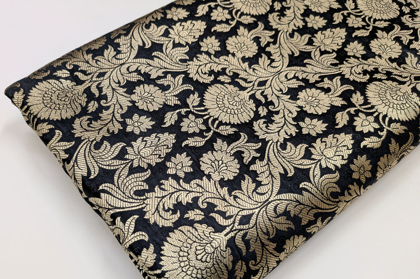 Indian Brocade fabric Jacquard damask fabric Black Gold fabric Wedding bridal fabric Luxury dress fabric Upholstery fabric by the yard NFAF91