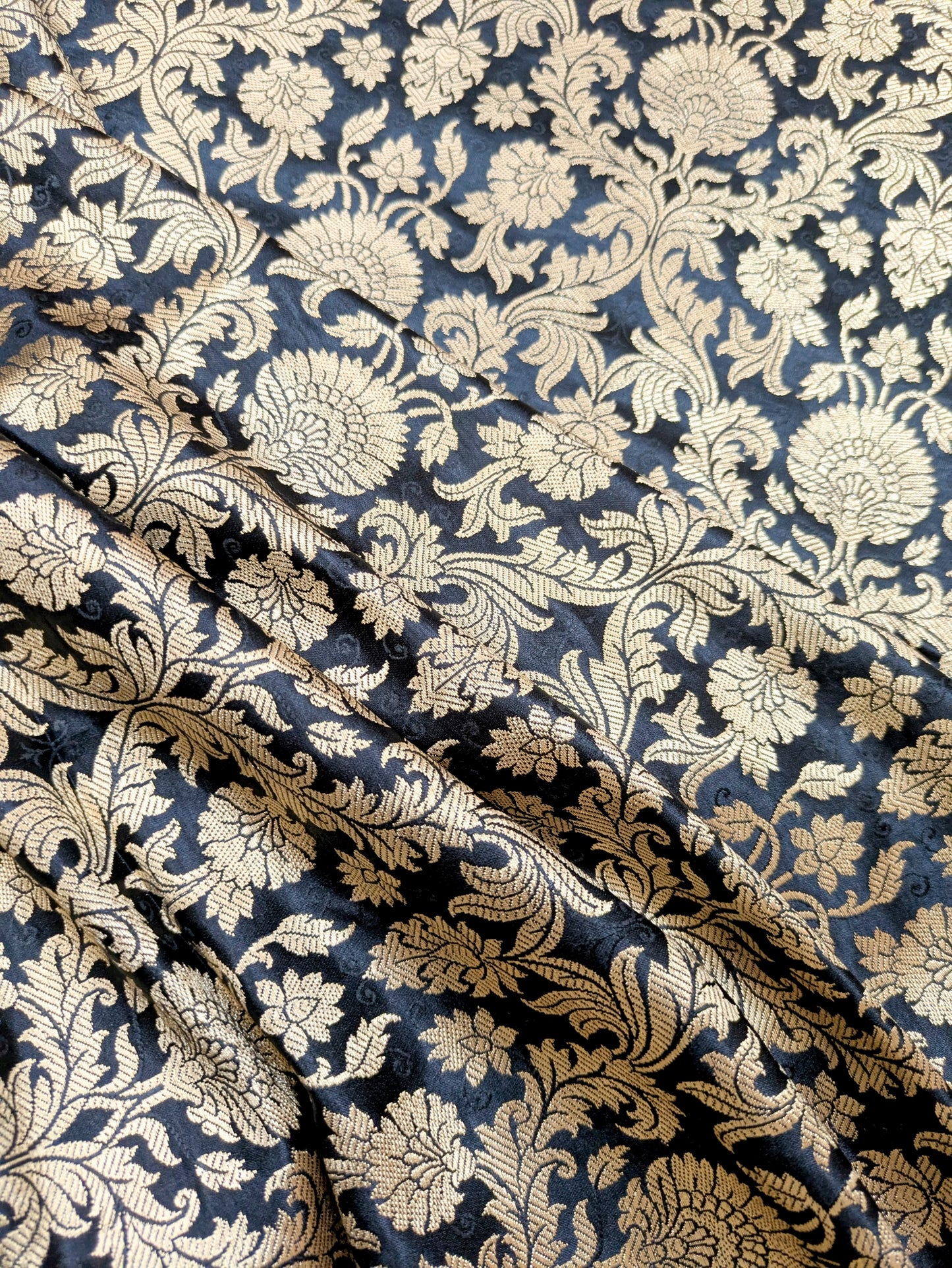 Indian Brocade fabric Jacquard damask fabric Black Gold fabric Wedding bridal fabric Luxury dress fabric Upholstery fabric by the yard NFAF91