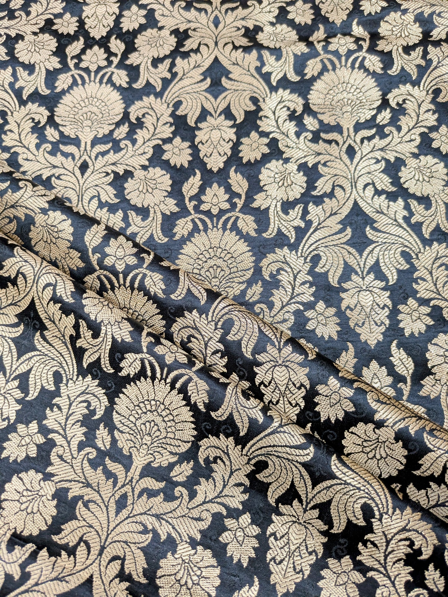 Indian Brocade fabric Jacquard damask fabric Black Gold fabric Wedding bridal fabric Luxury dress fabric Upholstery fabric by the yard NFAF91