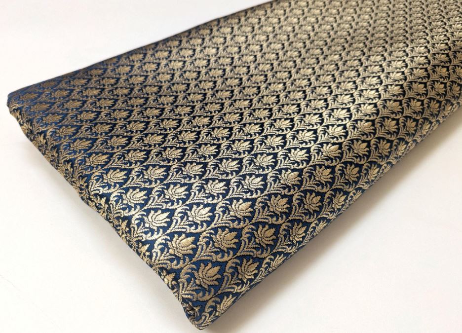 Brocade fabric Blue Gold Jacquard Damask Rayon Silk brocade Fabric Wedding Bridal High Grade Designer fabric by the yard Material NFAF69