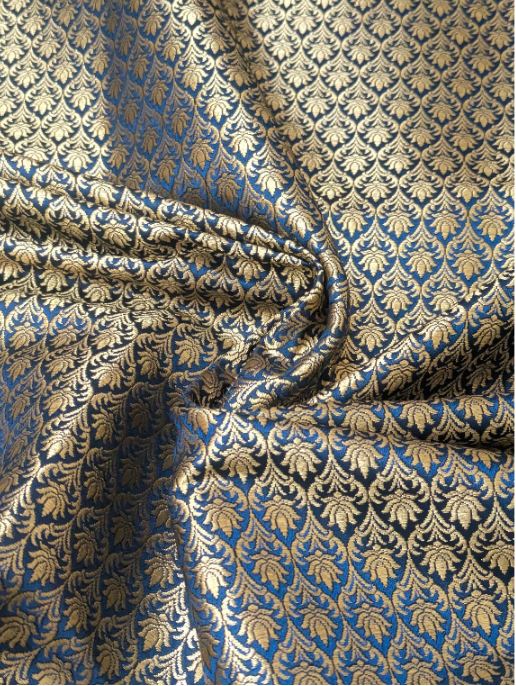 Brocade fabric Blue Gold Jacquard Damask Rayon Silk brocade Fabric Wedding Bridal High Grade Designer fabric by the yard Material NFAF69