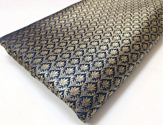 Brocade fabric Blue Gold Jacquard Damask Rayon Silk brocade Fabric Wedding Bridal High Grade Designer fabric by the yard Material NFAF69