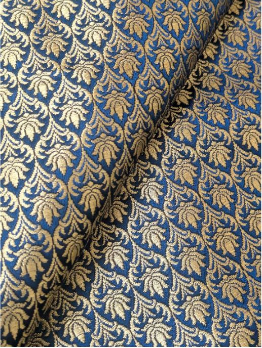 Brocade fabric Blue Gold Jacquard Damask Rayon Silk brocade Fabric Wedding Bridal High Grade Designer fabric by the yard Material NFAF69