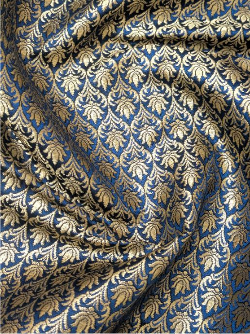 Brocade fabric Blue Gold Jacquard Damask Rayon Silk brocade Fabric Wedding Bridal High Grade Designer fabric by the yard Material NFAF69