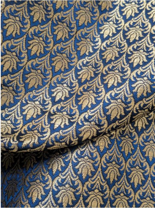 Brocade fabric Blue Gold Jacquard Damask Rayon Silk brocade Fabric Wedding Bridal High Grade Designer fabric by the yard Material NFAF69