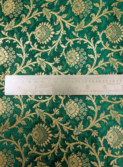 Brocade Fabric, Green Gold Damask Jacquard Brocade Fabric Upholstery Indian Dress Festival Wear Brocade Fabric by the yard/meter - NFAF997