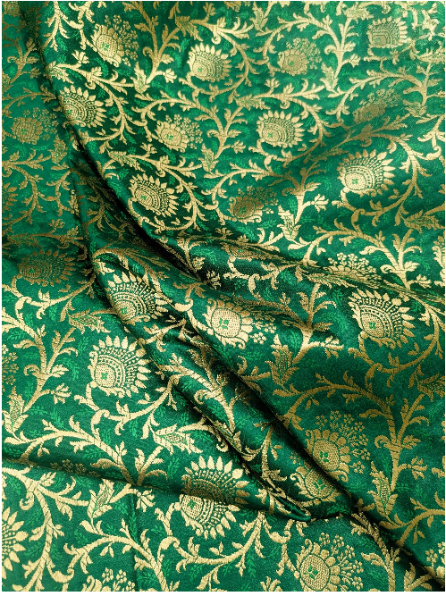 Brocade Fabric, Green Gold Damask Jacquard Brocade Fabric Upholstery Indian Dress Festival Wear Brocade Fabric by the yard/meter - NFAF997