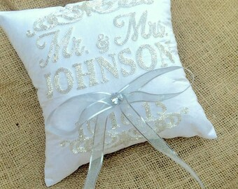 Ring Bearer Pillow, Mr. and Mrs. Pillow, Wedding Ring Pillow, Embroidered Monogram Personalized Couple wedding Ring Gift All Colors.